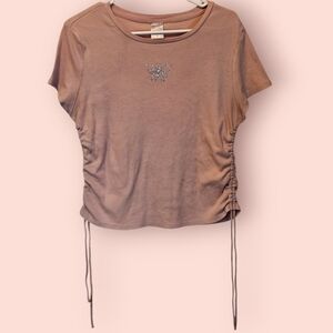 No Boundaries Juniors' Ruched Tee Pink Butterfly Girls Top Size XL (15-27)